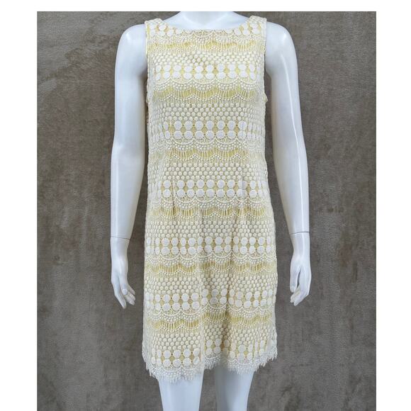 Jessica‎ Howard Dress Womens 12 Petite Yellow Sleeveless Lace Shift Boho Summer - Picture 1 of 10